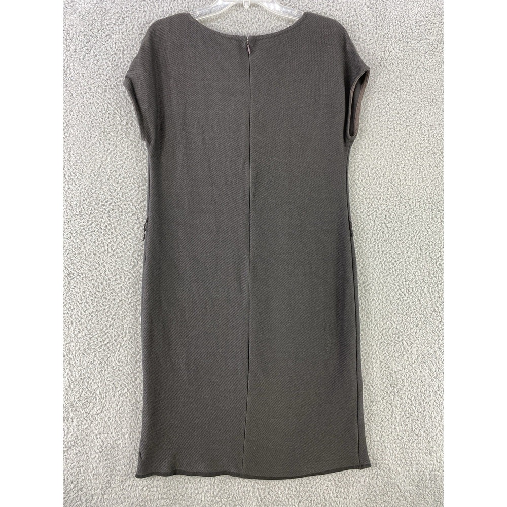 St. John Dress Women's 10 Charcoal Knit in USA Cap Sleeve Knee Length Zipped